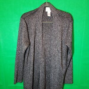Susan Graver Black & Silver Long Open Cardigan Top Womens Med Holiday Office